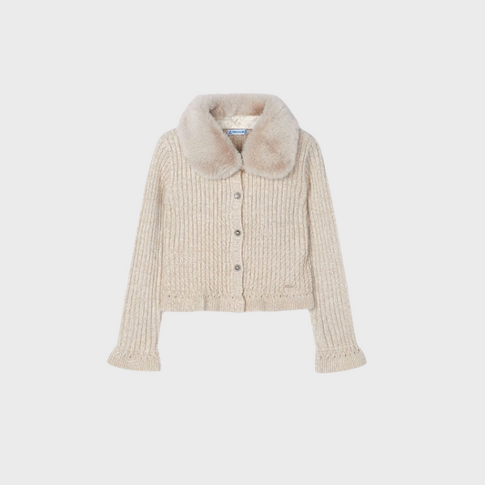 Cardigan in maglia colletto pellicciotto bambina Mayoral