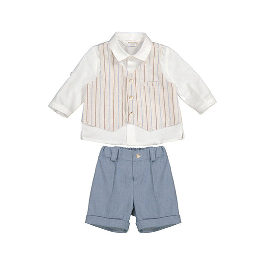 Completo pantalone corto, camicia con gilet neonato